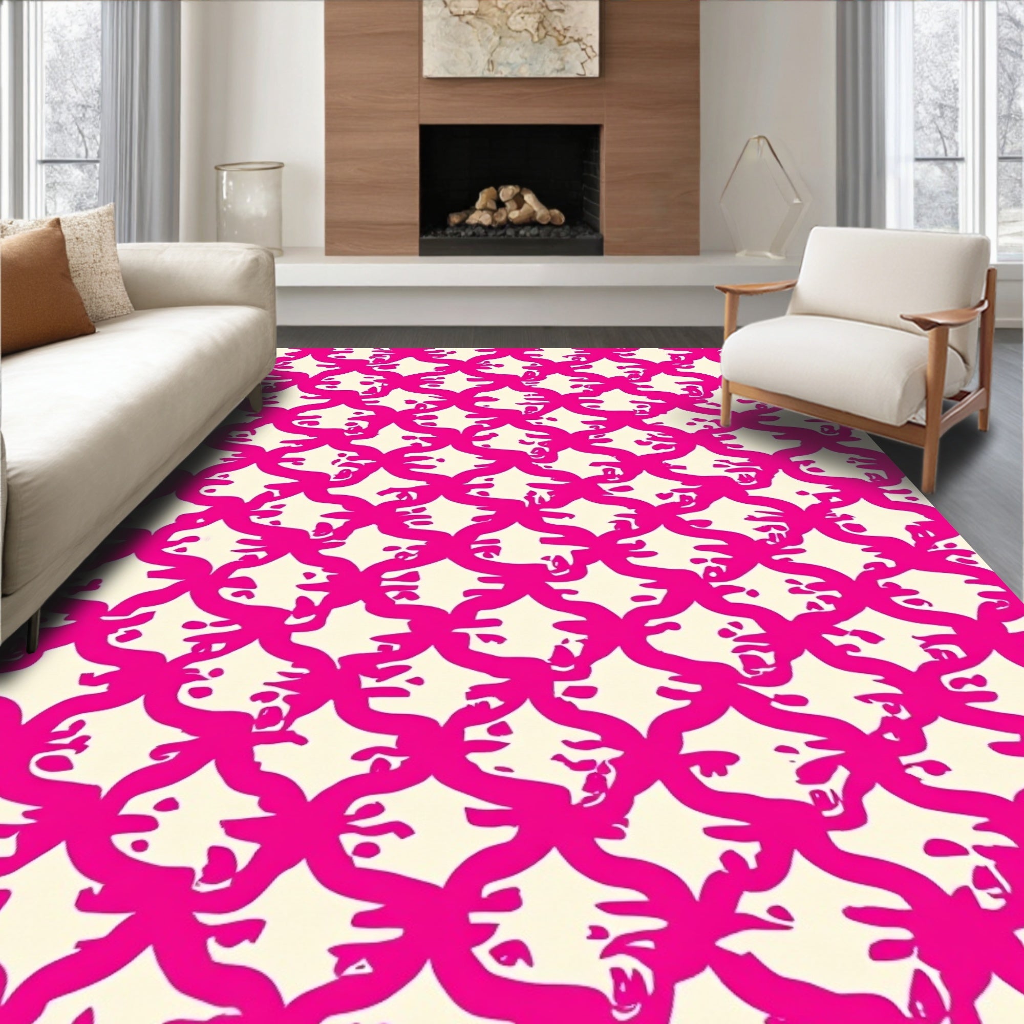 Vibrant Pink Quatrefoil Pattern Design Rug