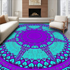 Vibrant Purple Teal Radial Pattern Design Rug