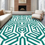 Teal Geometric Interlocking Abstract Pattern Rug