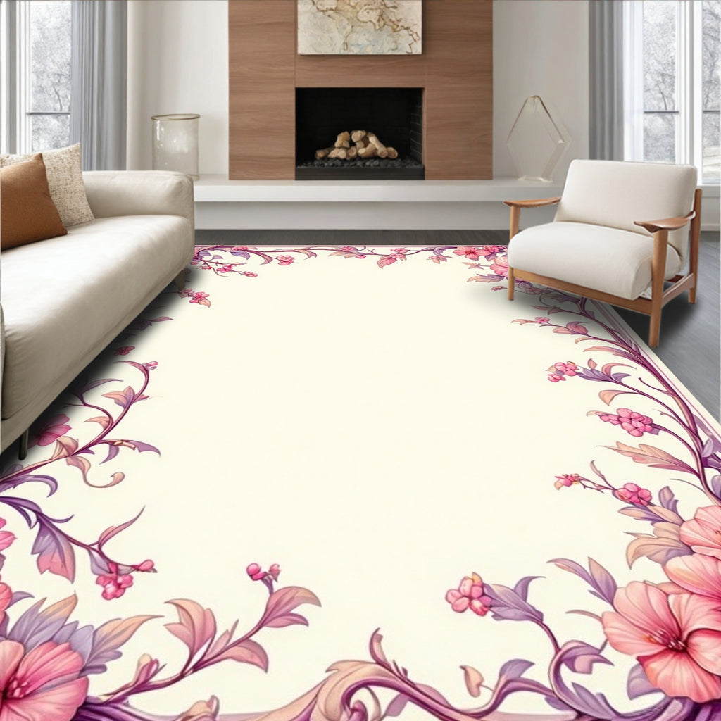 Pink Floral Vine Whimsical Rug