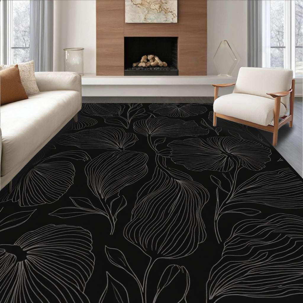 Elegant Floral Outline Pattern Rug