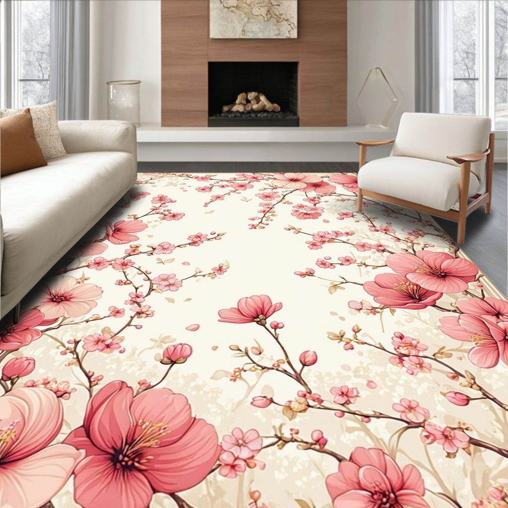 Pink Cherry Blossom Branch Art Rug