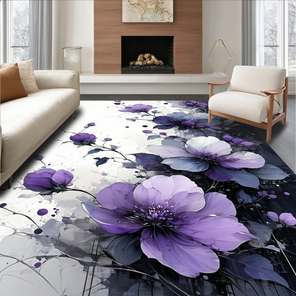 Purple Blossom Watercolor Art Rug