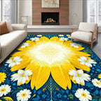 Golden Sunflower Burst Floral Pattern Rug