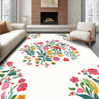 Vibrant Floral Print With Leaves Rug