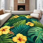 Vibrant Tropical Floral Leaf Pattern Rug