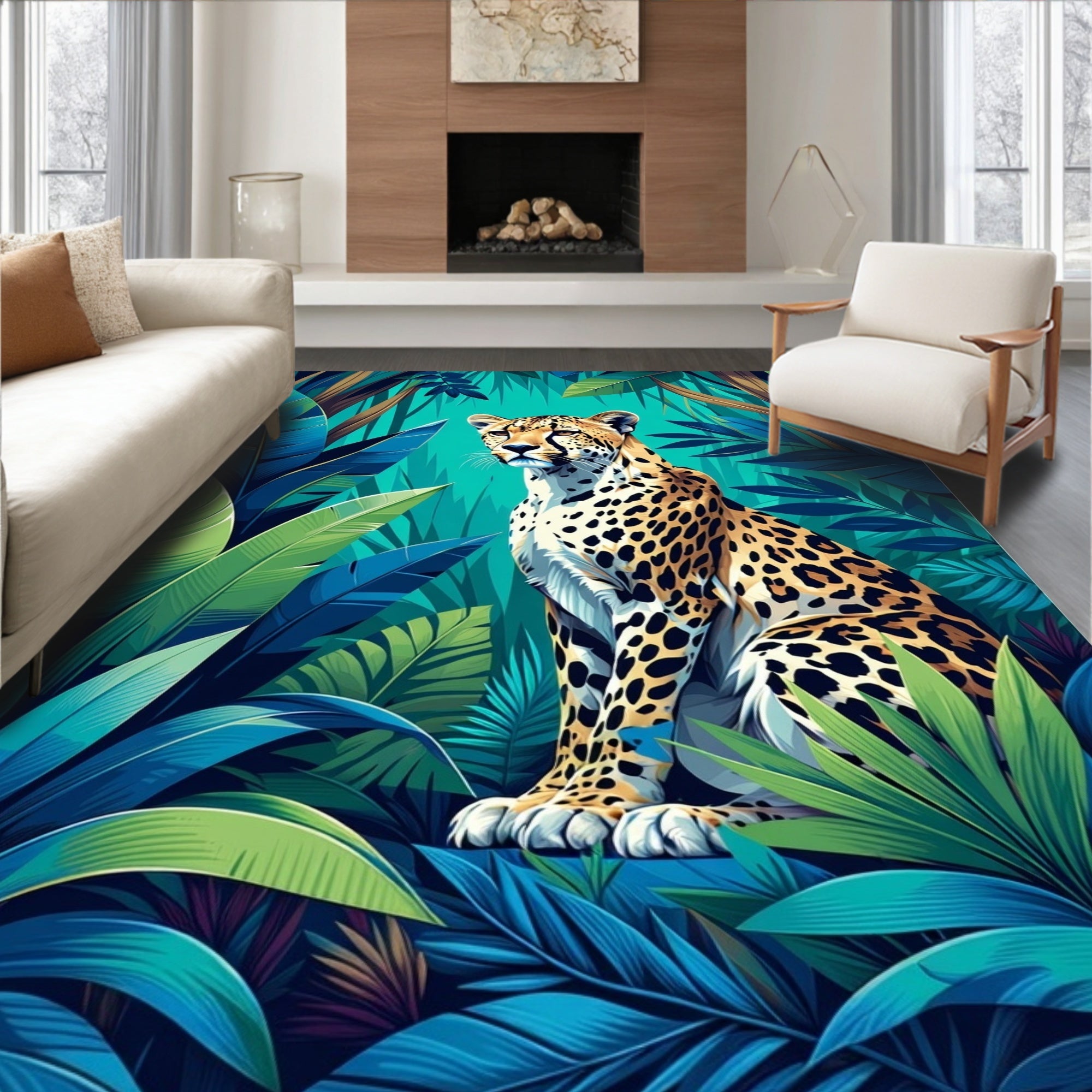 Jungle Cheetah Tropical Lush Design Rug