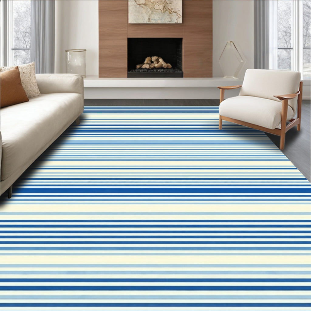 Classic Blue Stripe Pattern Rug