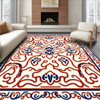 Elegant Red Blue Floral Scroll Rug