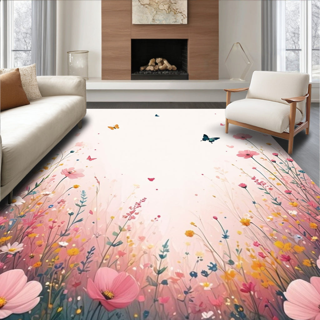 Whimsical Butterfly Garden Meadow Rug