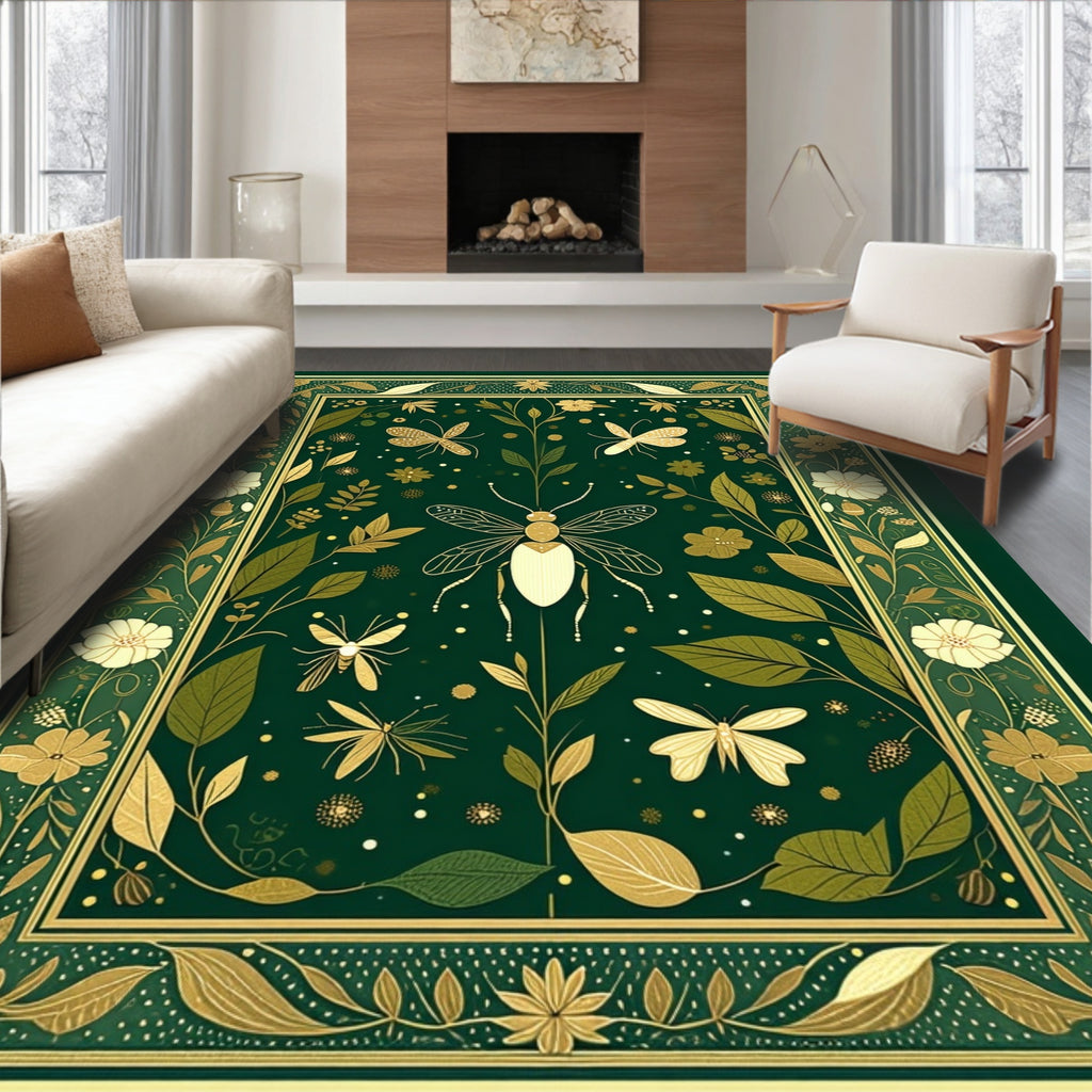 Emerald Garden Insect Floral Art Rug