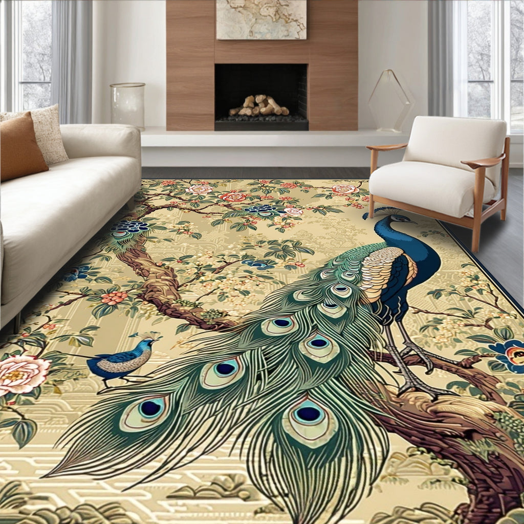 Vibrant Peacock Floral Pattern Rug