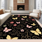 Whimsical Butterfly Floral Scroll Design Rug