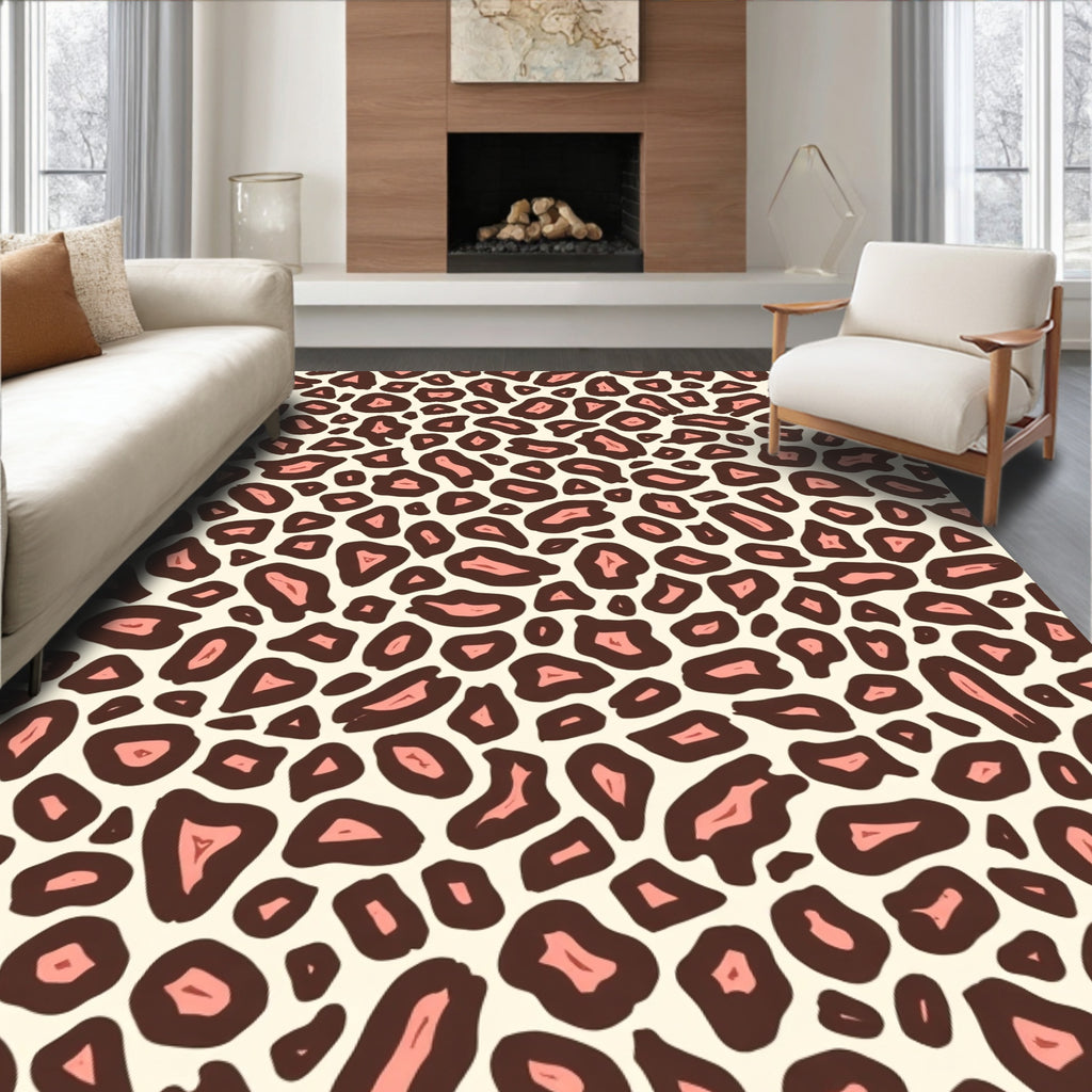 Pink Brown Spots Animal Print Rug