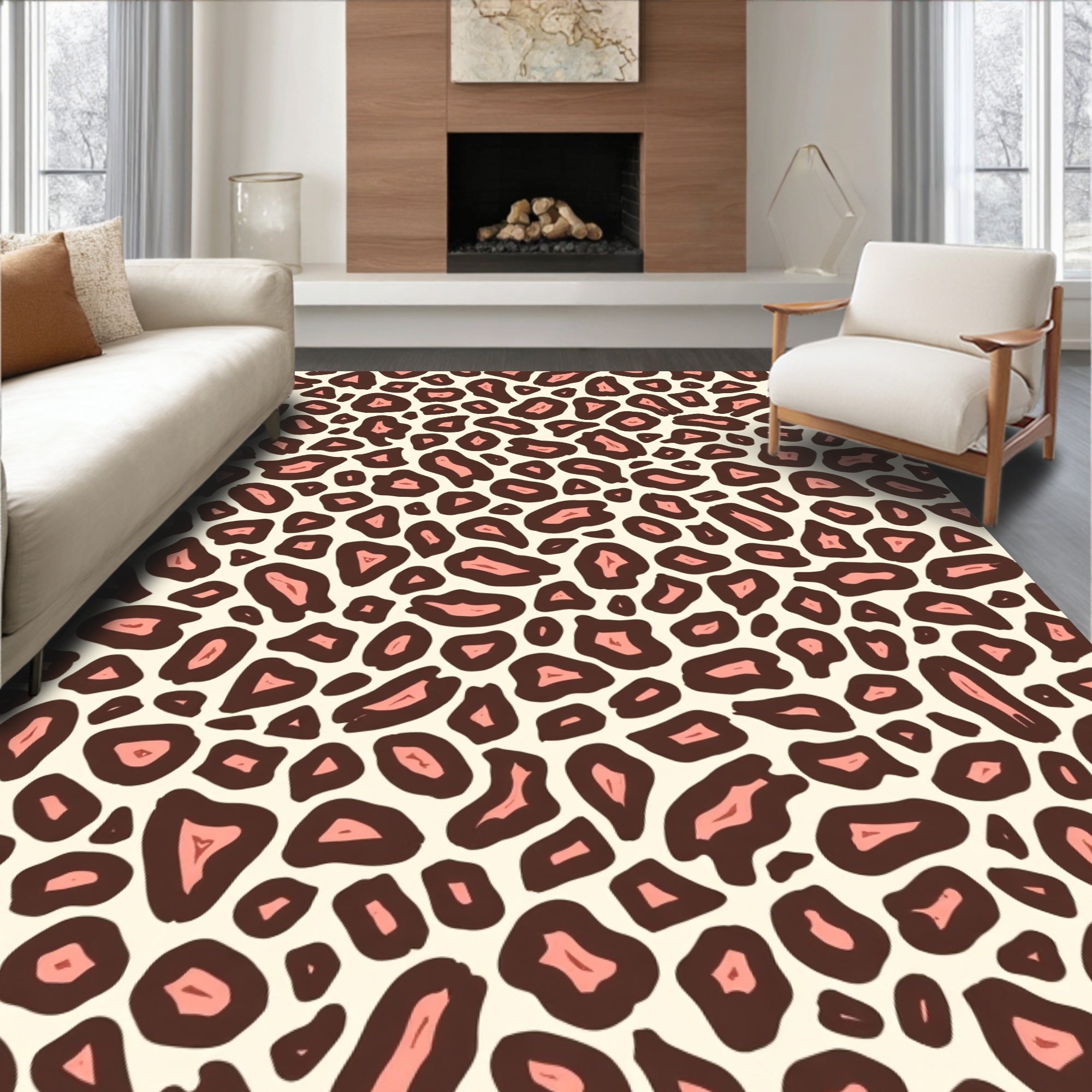Pink Brown Spots Animal Print Rug
