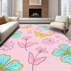 Pink Yellow Teal Butterfly Floral Pattern Rug