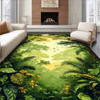 Lush Green Forest with Birds Pattern Rug