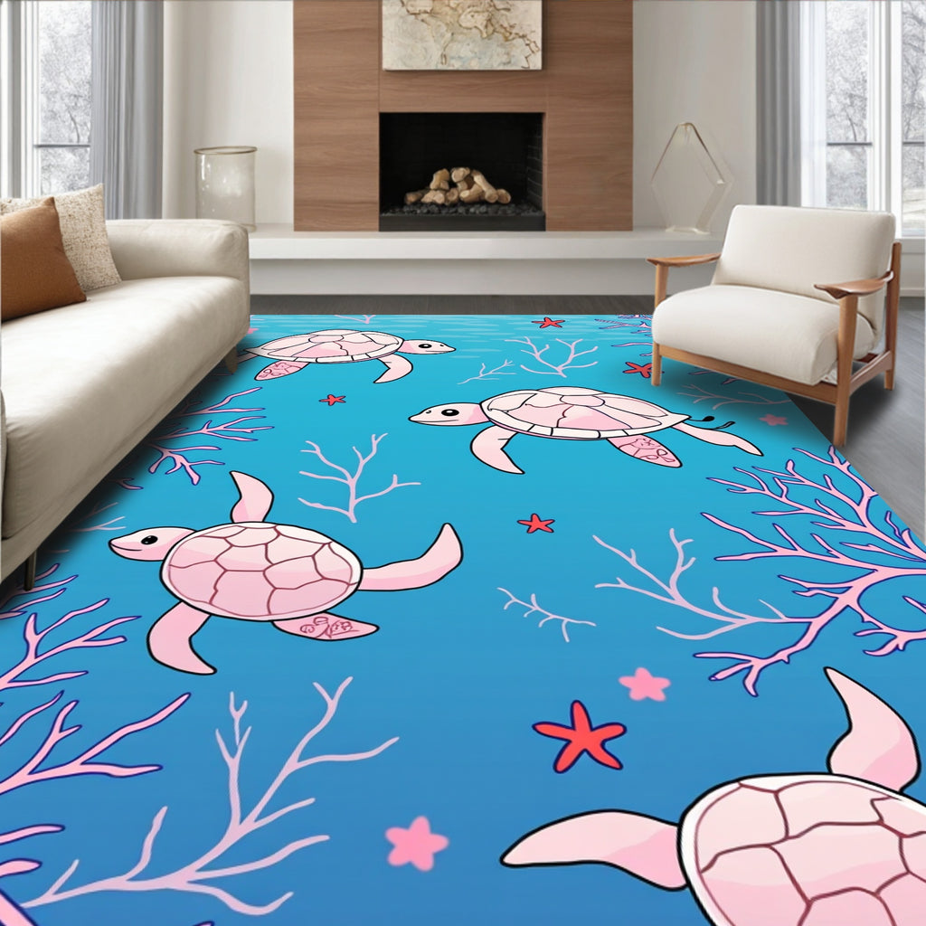 Sea Turtle Coral Reef Pattern Rug