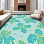 Delicate Teal Leaf Pattern Rug