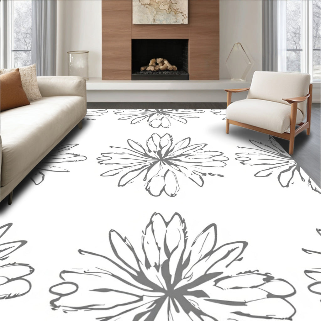 Gray Painterly Floral Meadow Rug