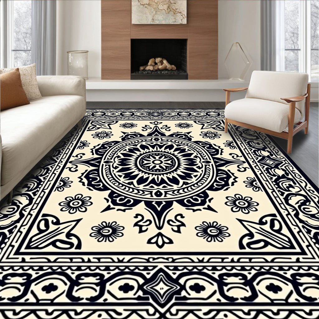 Monochromatic Paisley Floral Design Rug