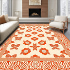 Orange Floral Butterfly Border Pattern Rug