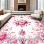 Pastel Pink Floral Scrollwork Rug