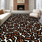 Abstract Orange Black Wavy Pattern Rug
