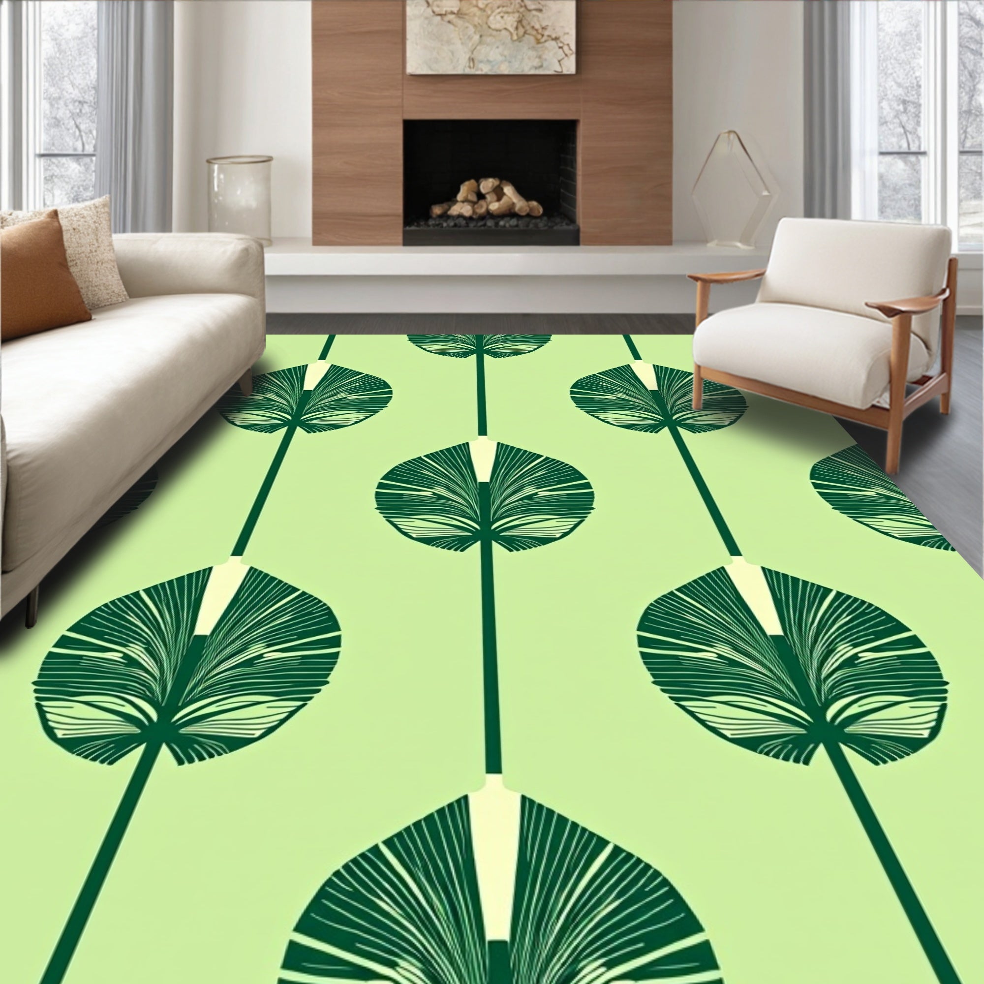 Stylized Palm Leaf Geometric Pattern Rug