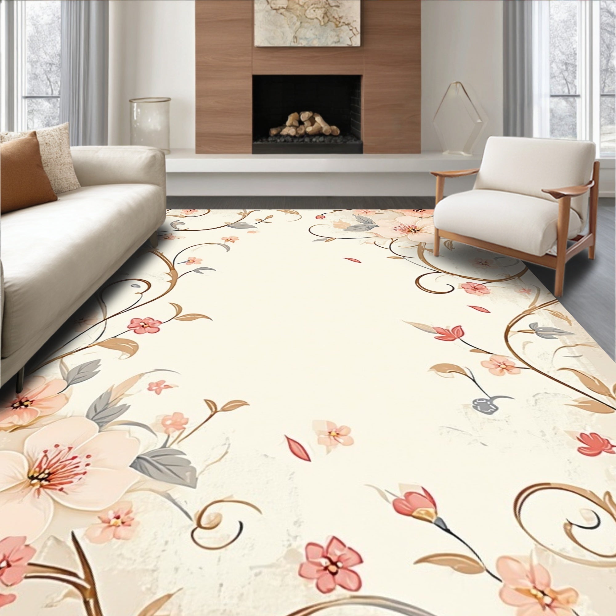 Elegant Floral Vine Garden Pattern Rug