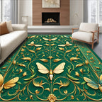 Ornate Emerald Butterfly Floral Design Rug
