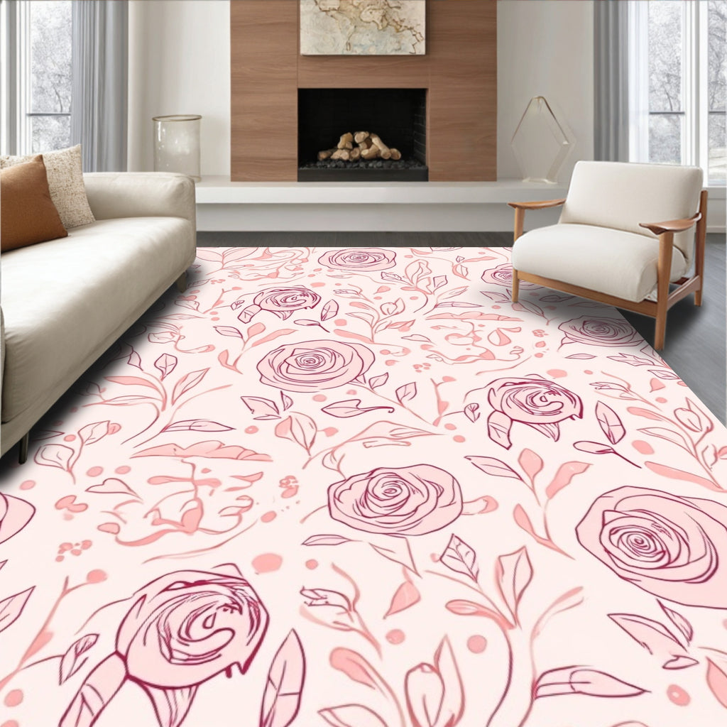 Rose and Leaf Sketchy Pattern Rug