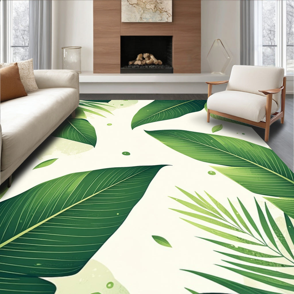 Lush Tropical Leaf Pattern Design Rug