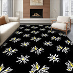 Black White Yellow Floral Burst All-Over Rug