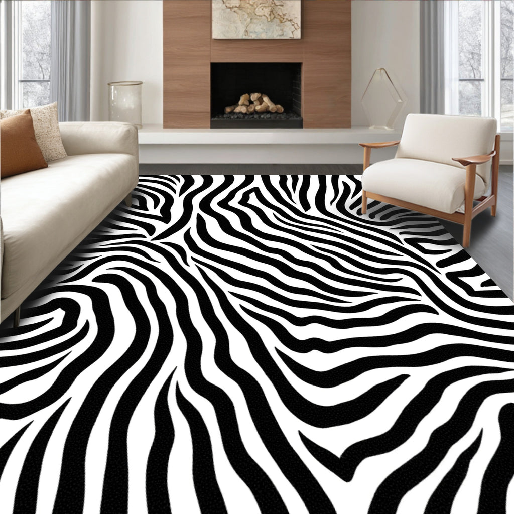 Bold Black White Zebra Stripe Design Rug