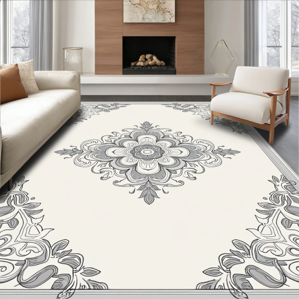 Ornate Floral Mandala Pattern Rug