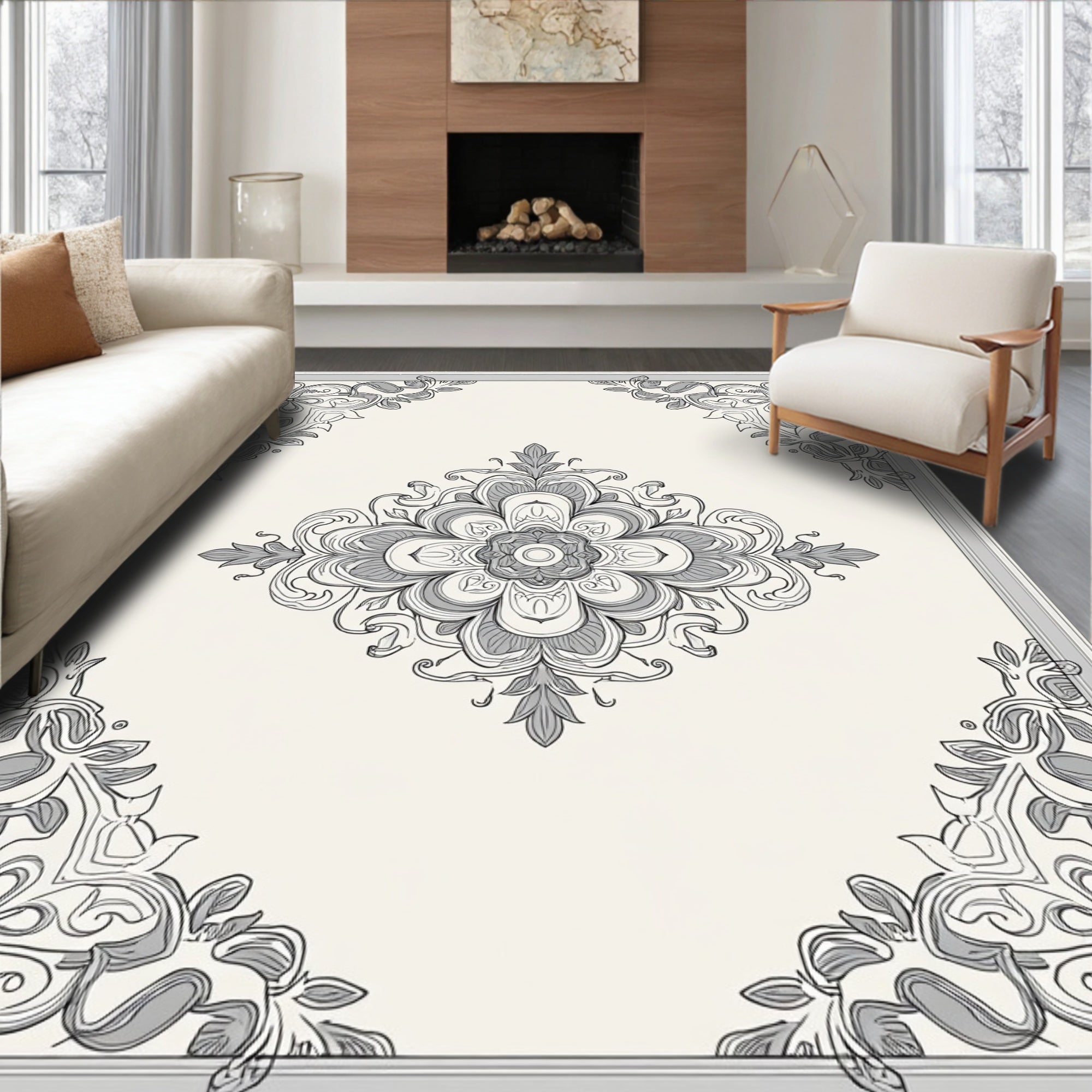 Ornate Floral Mandala Pattern Rug