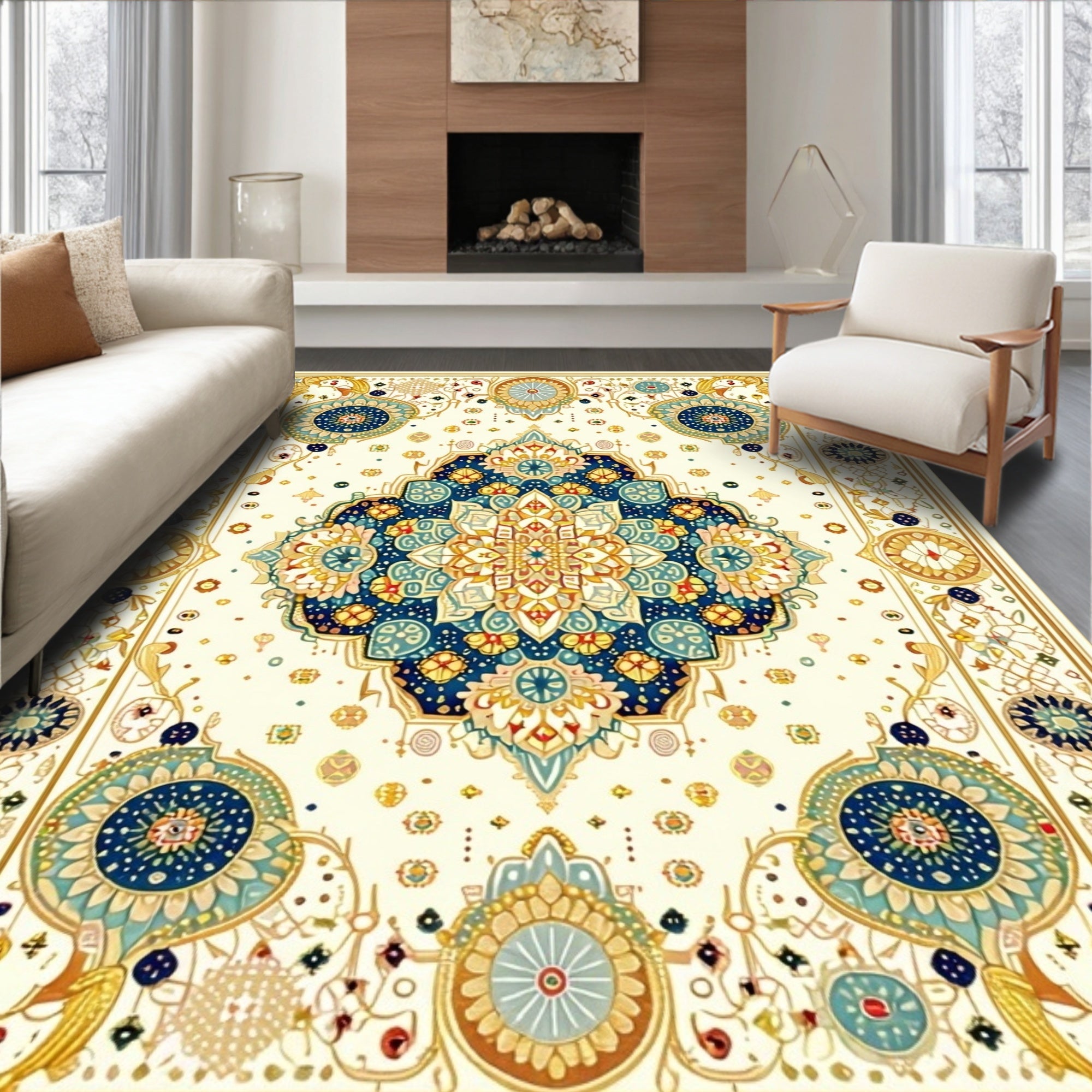 Ornate Medallion Floral Pattern Rug