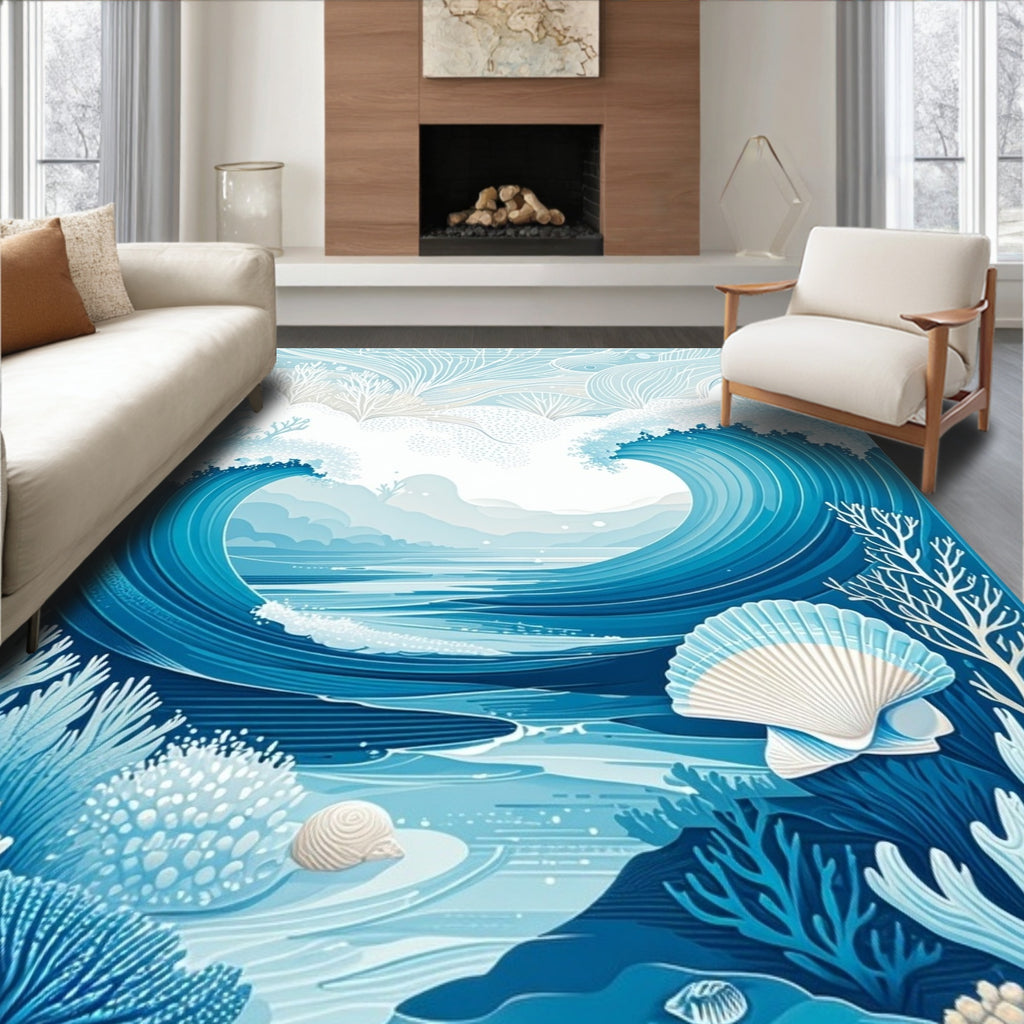 Ocean Wave Coral Shell Art Rug