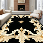 Ornate Gold Swirl Baroque Design Rug