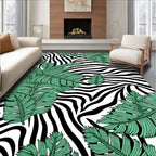 Zebra Print With Green Leaf Pattern Rug