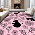 Whimsical Black Cat Floral Pattern Rug
