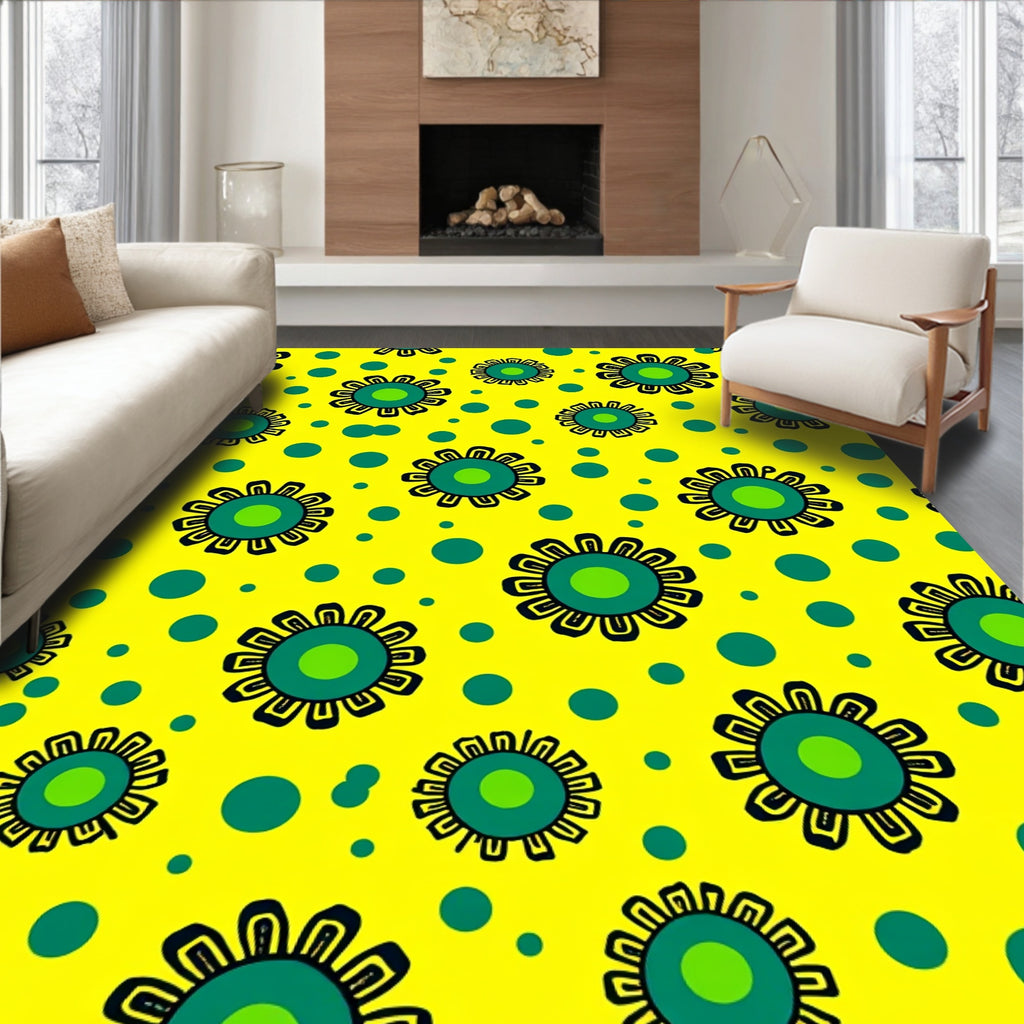 Retro Green Floral Dot Pattern Rug