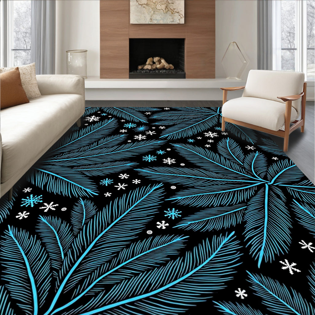 Light Blue Pine Frond Snow Flurry Rug