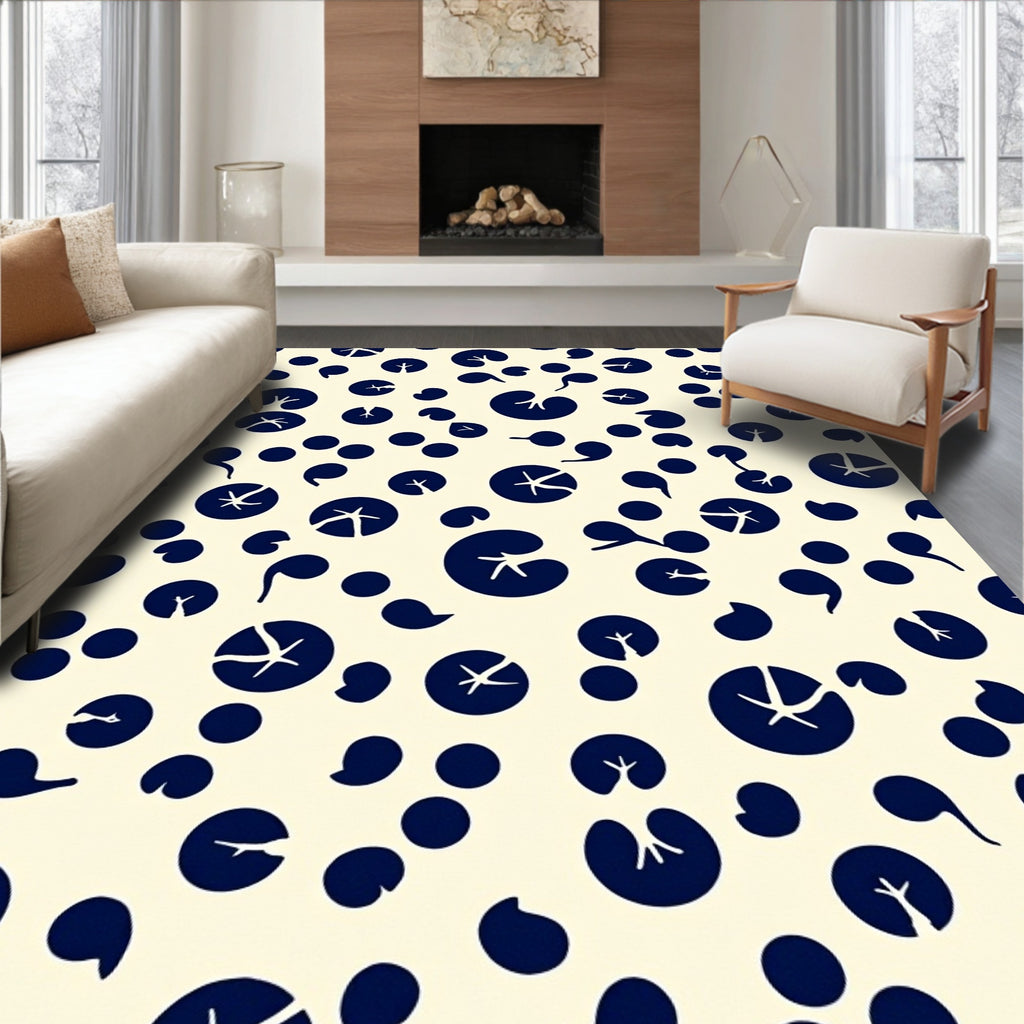 Navy Blue Botanical Pattern Design Rug