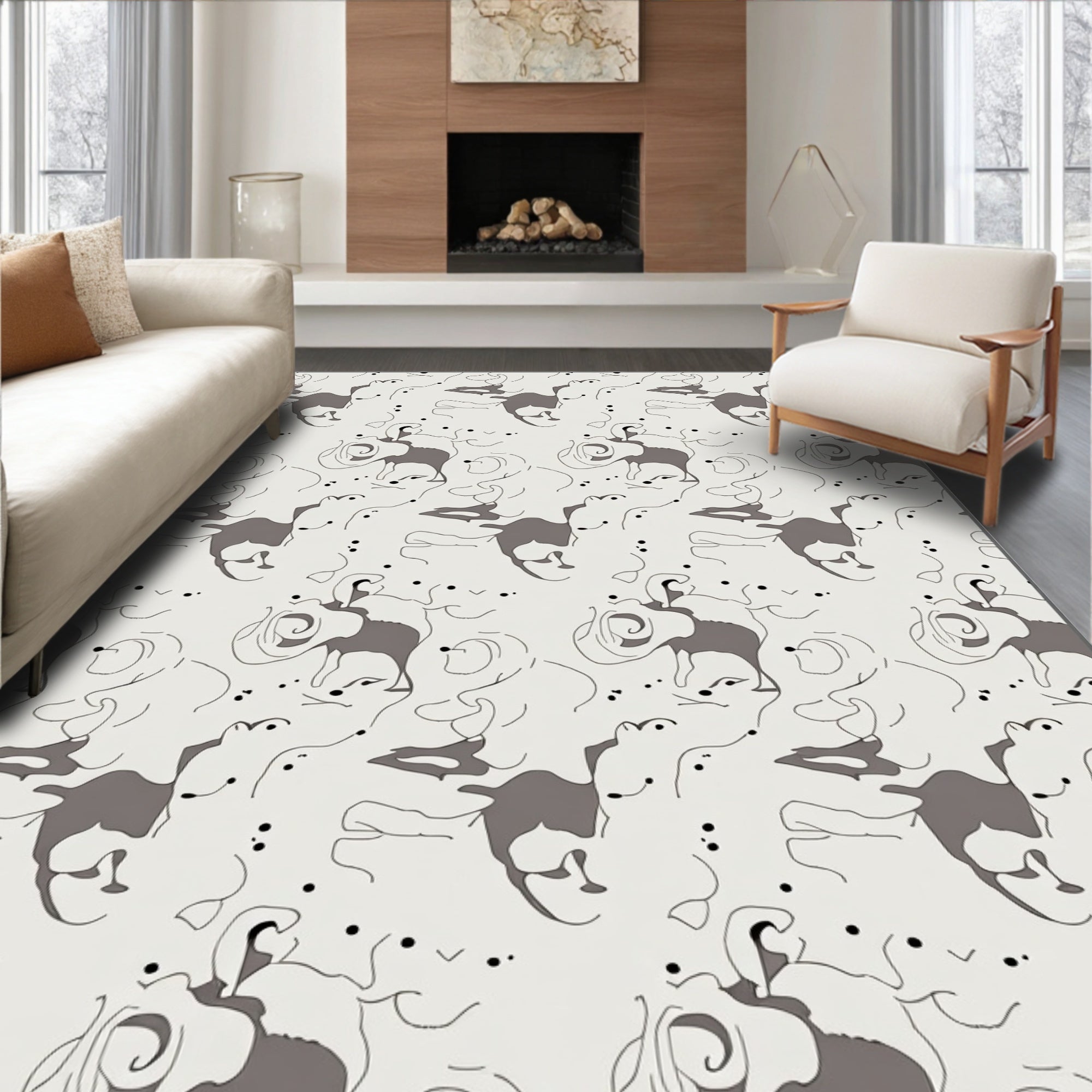 Abstract Sketchy Animal Pattern Design Rug