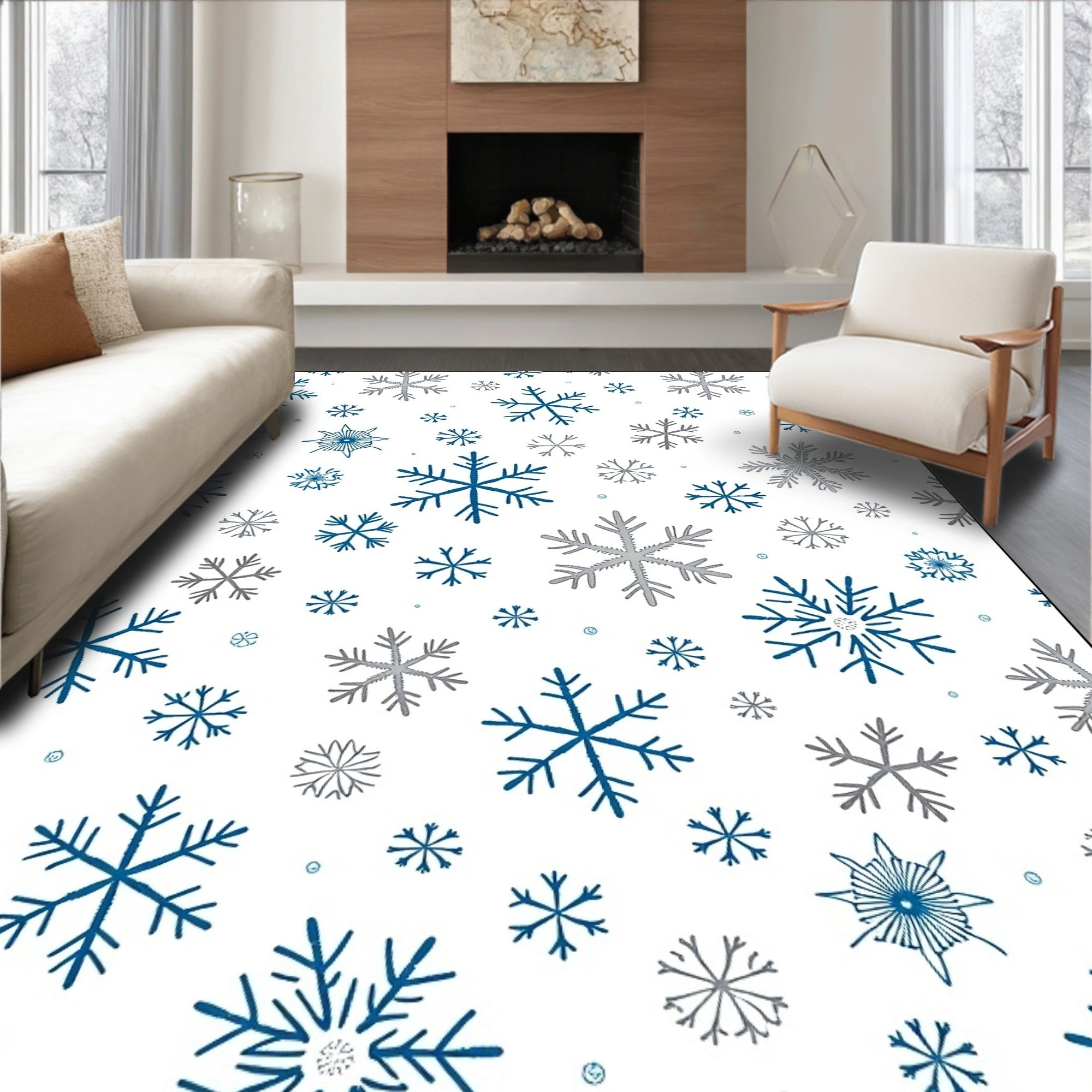 Blue Gray Snowflake Scatter Rug