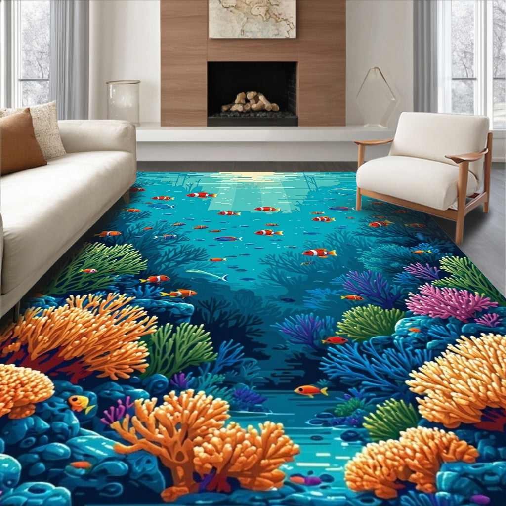 Vibrant Coral Reef Fish Scene Rug