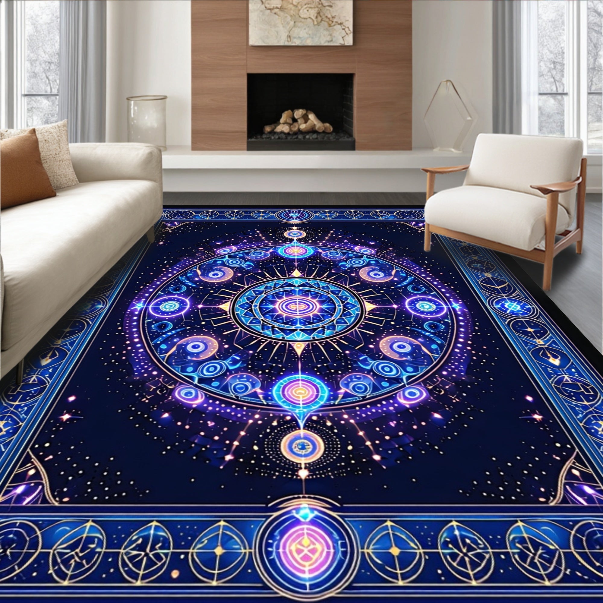 Mystical Celestial Mandala Pattern Rug