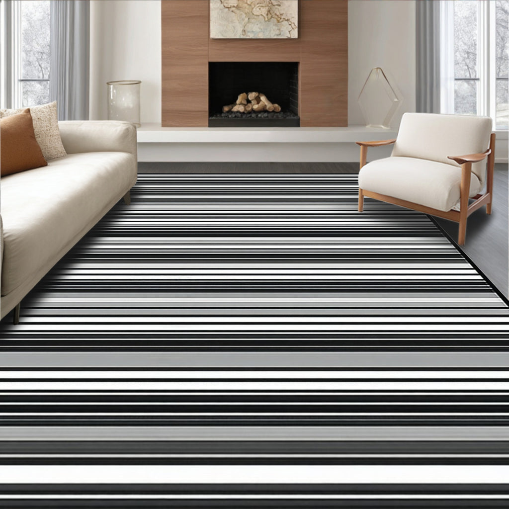 Modern Black White Gray Stripes Rug